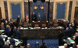 Screen capture from video the impeachment trial against US President Donald Trump in the Senate at the US Capitol in Washington, January 29, 2020. (Senate Television via AP, File)