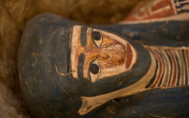 Illustrative: A detail of a sarcophagus discovered at the Memphis necropolis is seen during an event in Dashur, Egypt, July 13, 2019. (AP Photo/Maya Alleruzzo) Illustrative: A detail of a sarcophagus discovered at the Memphis necropolis is seen during an event in Dashur, Egypt, July 13, 2019. (AP Photo/Maya Alleruzzo)
