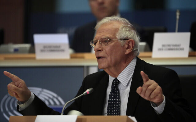 European foreign policy chief Josep Borrell at the European Parliament in Brussels, October 7, 2019. (AP Photo/Virginia Mayo) European foreign policy chief Josep Borrell at the European Parliament in Brussels, October 7, 2019. (AP Photo/Virginia Mayo)