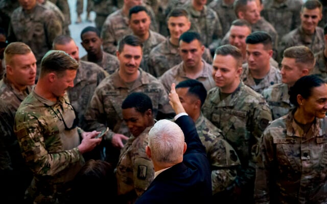 Vice President Mike Pence greets troops at Al Asad Air Base, Iraq, November 23, 2019. (AP Photo/Andrew Harnik) Vice President Mike Pence greets troops at Al Asad Air Base, Iraq, November 23, 2019. (AP Photo/Andrew Harnik)