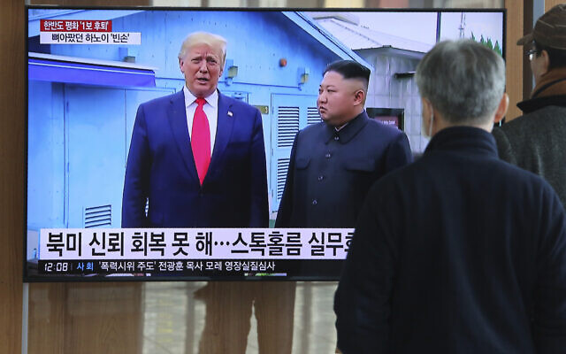 People watch a TV screen showing a file image of North Korean leader Kim Jong Un and US President Donald Trump, left, during a news program at the Seoul Railway Station in Seoul, South Korea, Tuesday, Dec. 31, 2019. (AP Photo/Ahn Young-joon) People watch a TV screen showing a file image of North Korean leader Kim Jong Un and US President Donald Trump, left, during a news program at the Seoul Railway Station in Seoul, South Korea, Tuesday, Dec. 31, 2019. (AP Photo/Ahn Young-joon)
