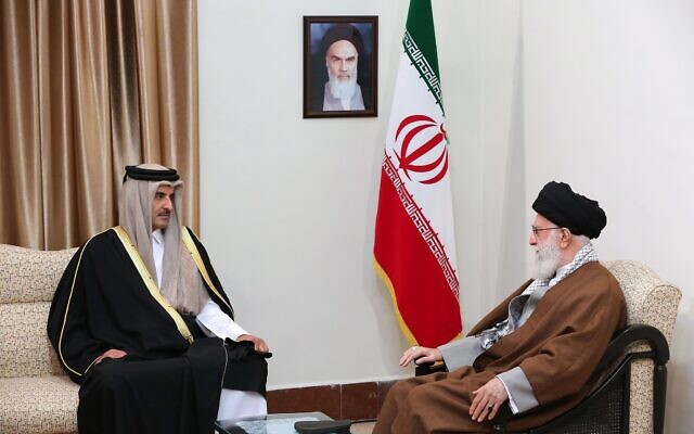 Iranian Supreme Leader Ayatollah Ali Khamenei, right, meets Emir of Qatar Sheikh Tamim bin Hamad Al Thani, in Tehran, Iran, January 12, 2020. (Office of the Iranian Supreme Leader via AP) Iranian Supreme Leader Ayatollah Ali Khamenei, right, meets Emir of Qatar Sheikh Tamim bin Hamad Al Thani, in Tehran, Iran, January 12, 2020. (Office of the Iranian Supreme Leader via AP)
