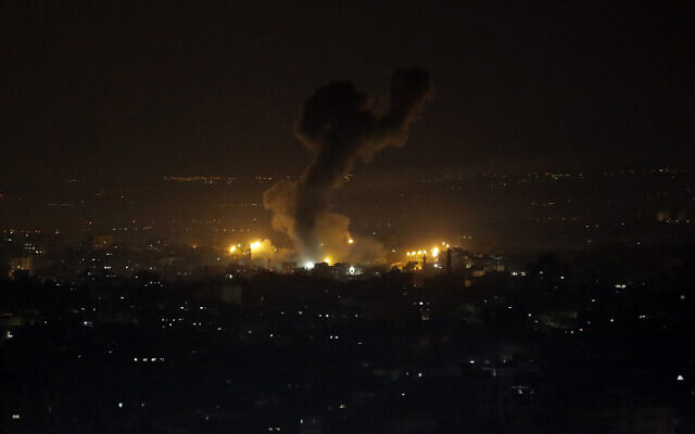 An explosion caused by Israeli airstrikes is seen on Gaza City, Wednesday, Jan. 15, 2020. (AP/Adel Hana) An explosion caused by Israeli airstrikes is seen on Gaza City, Wednesday, Jan. 15, 2020. (AP/Adel Hana)