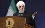 Iranian President Hassan Rouhani delivers a speech before the heads of banks, in Tehran, Iran, January 16, 2020. (Office of the Iranian Presidency via AP)