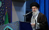 Supreme Leader Ayatollah Ali Khamenei delivers his sermon in the Friday prayers at Imam Khomeini Grand Mosque in Tehran, Iran, January 17, 2020. (Office of the Iranian Supreme Leader via AP)