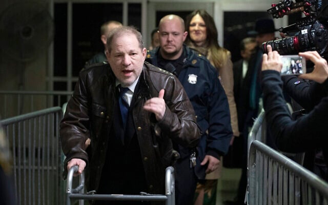 Harvey Weinstein gestures as he walks by reporters as he leaves a Manhattan courtroom after attending jury selection for his trial on rape and sexual assault charges, January 17, 2020 in New York. (AP Photo/Mark Lennihan) Harvey Weinstein gestures as he walks by reporters as he leaves a Manhattan courtroom after attending jury selection for his trial on rape and sexual assault charges, January 17, 2020 in New York. (AP Photo/Mark Lennihan)