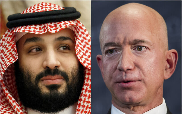 This combination of photos shows Saudi Arabia's Crown Prince Mohammed bin Salman in Jeddah, Saudi Arabia, on June 24, 2019 and Jeff Bezos, Amazon founder and CEO, in Washington, on Sept. 13, 2018 (AP Photo) This combination of photos shows Saudi Arabia's Crown Prince Mohammed bin Salman in Jeddah, Saudi Arabia, on June 24, 2019 and Jeff Bezos, Amazon founder and CEO, in Washington, on Sept. 13, 2018 (AP Photo)