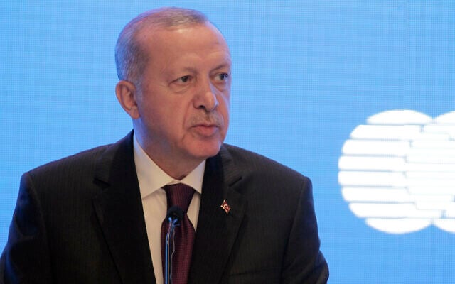 Turkish President Recep Tayyip Erdogan attends a press conference in Algiers, January 26, 2020. (Fateh Guidoum/AP) Turkish President Recep Tayyip Erdogan attends a press conference in Algiers, January 26, 2020. (Fateh Guidoum/AP)
