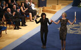 FILE -- Emmanuelle Charpentier of France, left and Jennifer Doudna of the US are applauded by other prize winners after receiving the Princess of Asturias Technical and Scientific Research award from Spain's King Felipe VI at a ceremony in Oviedo, northern Spain, Oct. 23, 2015.  (AP Photo/Jose Vicente)