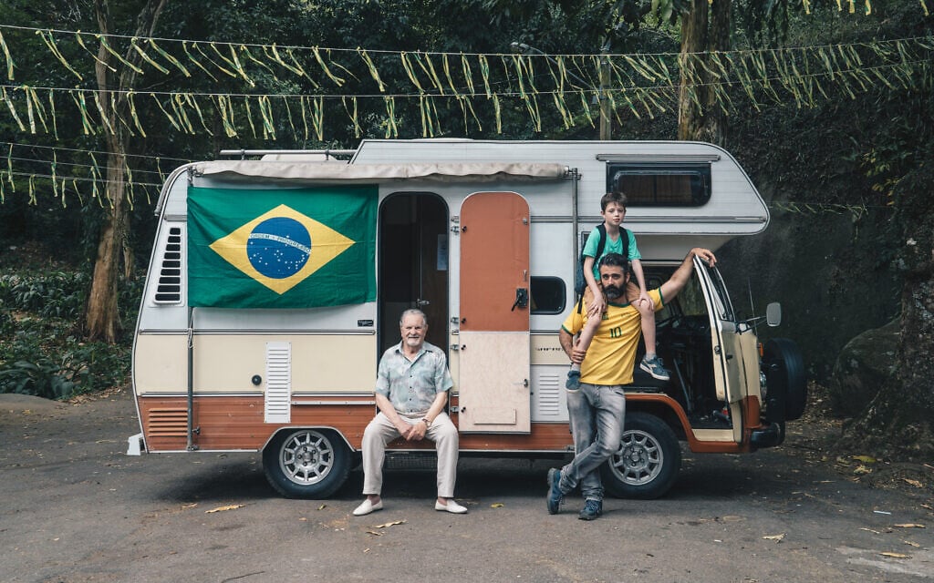 In this still from the 2018 film 'Back to Maracana,' three generations of the fictional Spivak family are shown beside the mobile home they use on a trek through Brazil during the 2014 World Cup. (Courtesy)