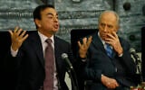 Carlos Ghosn (R) and then Israeli president Shimon Peres at a meeting at the President's Residence in Jerusalem, January 21, 2008. (Michal Fattal/Flash90)