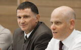 Knesset Speaker Yuli Edelstein (L) and Knesset legal adviser Eyal Yinon at the Knesset on May 7, 2013. (Flash)