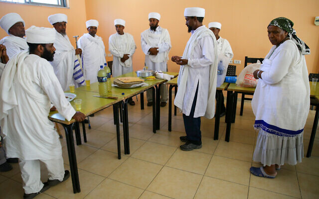 Illustrative: Ethiopian religious leaders, in the Israeli town of Yavne, prepare for a large demonstration against their mistreatment in Israeli society, June 22, 2015. (FLASH90) Illustrative: Ethiopian religious leaders, in the Israeli town of Yavne, prepare for a large demonstration against their mistreatment in Israeli society, June 22, 2015. (FLASH90)