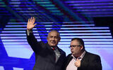 Prime Minister Benjamin Netanyahu and MK David Bitan at a Likud party rally in Tel Aviv on August 9, 2017. (Tomer Neuberg/Flash90)