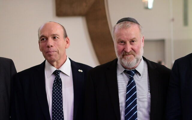 Attorney General Avichai Mandelblit (R) and State Comptroller of Israel Matanyahu Englman at annual justice conference on September 3, 2019. (Tomer Neuberg/Flash90) Attorney General Avichai Mandelblit (R) and State Comptroller of Israel Matanyahu Englman at annual justice conference on September 3, 2019. (Tomer Neuberg/Flash90)