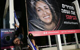 Family, friends and supporters protest for the release of Naama Issachar in Tel Aviv on October 19, 2019. (Tomer Neuberg/Flash90)