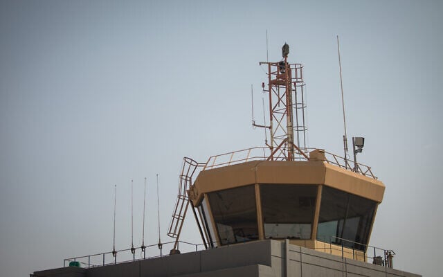 A control tower in the Ovda air force base in Israel's southern Negev desert, November 11, 2019. (Yonatan Sindel/Flash90) A control tower in the Ovda air force base in Israel's southern Negev desert, November 11, 2019. (Yonatan Sindel/Flash90)