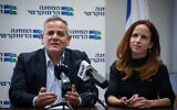 Democratic Camp party leaders MK Nitzan Horowitz, left, and Stav Shaffir at a faction meeting at the Knesset, in Jerusalem, on November 25, 2019. (Hadas Parush/Flash90)