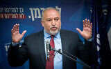 Avigdor Liberman speaks during a press conference at the Knesset on December 11, 2019. (Yonatan Sindel/Flash90)