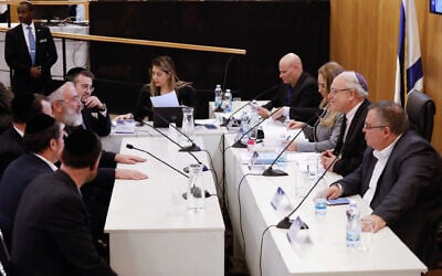 The United Torah Judaism party registering its slate with the Central Elections Committee, January 15, 2020. (Olivier Fitoussil/Flash90)