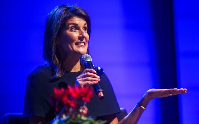 Former US Ambassador to the UN Nikki Haley attends an event of the Israeli Center on Addiction, in Tel Aviv on January 27, 2020. (Flash90) Former US Ambassador to the UN Nikki Haley attends an event of the Israeli Center on Addiction, in Tel Aviv on January 27, 2020. (Flash90)