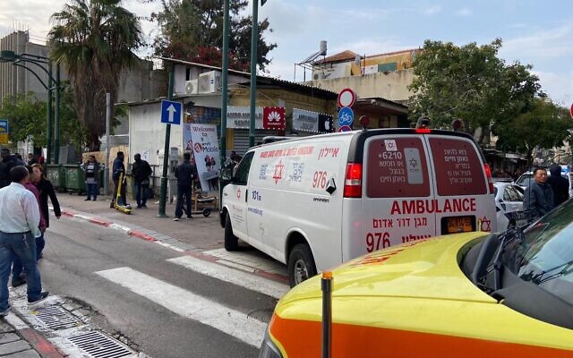 Scene of a stabbing attack in the West Bank town of Kiryat Arba, January 18, 2020 (Magen David Adom) Scene of a stabbing attack in the West Bank town of Kiryat Arba, January 18, 2020 (Magen David Adom)