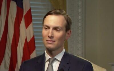 Screen capture from video of US presidential adviser Jared Kushner during an interview with the Al-Jazeera network, January 27, 2020. (Al Jazeera news)