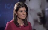 Former US ambassador to the United Nations Nikki Haley during an interview with Israel's Channel 12 news, January 26, 2020. (Channel 12 news screenshot)