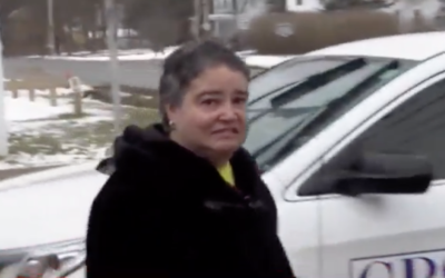 Tara Rios was arraigned with first-degree harassment as a hate crime for throwing pork chops at a synagogue (Screencapture/ WRGB Albany via JTA)