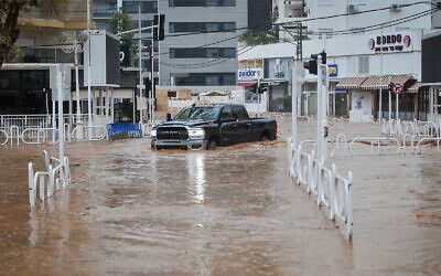 Disasters apparently don't propel people to act against climate warming. Flooding in Nahariya, northern Israel, January 8, 2020. (Meir Vaknin/Flash90)