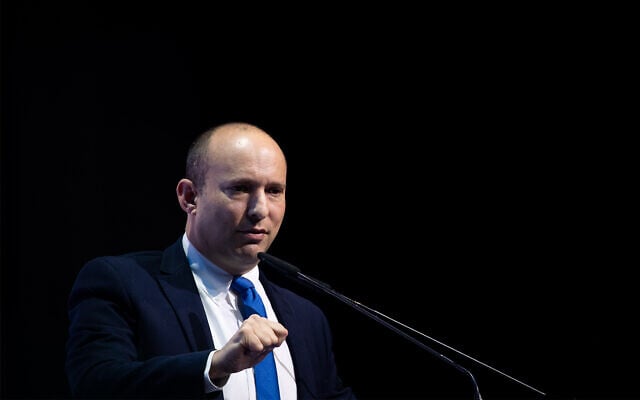 Defense Minister Naftali Bennett speaks at a conference in Jerusalem, December 8, 2019. (Yonatan Sindel/Flash90)