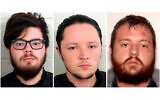 These undated photos provided by Georgia Police show from left accused neo-Nazis Luke Austin Lane of Floyd County, Jacob Kaderli of Dacula, and Michael Helterbrand of Dalton, Georgia. (Floyd County Police via AP