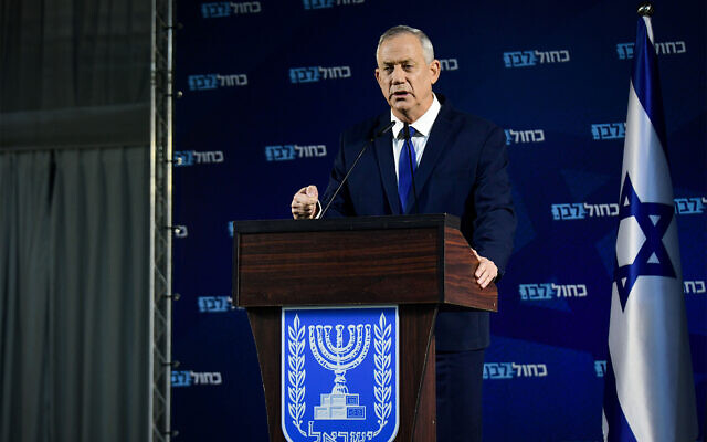 Head of Blue and White party Benny Gantz holds a press conference in Ramat Gan, January 1, 2020. (Flash90) Head of Blue and White party Benny Gantz holds a press conference in Ramat Gan, January 1, 2020. (Flash90)