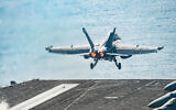 A US Air Force F/A-18E Super Hornet launches from the flight deck of the aircraft carrier USS Harry S. Truman in the Arabian Sea, January 6, 2020. (US Navy/Mass Communication Specialist 3rd Class Kaysee Lohmann)