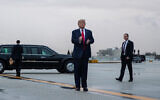 US President Donald Trump arrives at Miami International Airport en route to attend the Republican National Committee winter meetings, January 23, 2020. (AP/Evan Vucci)