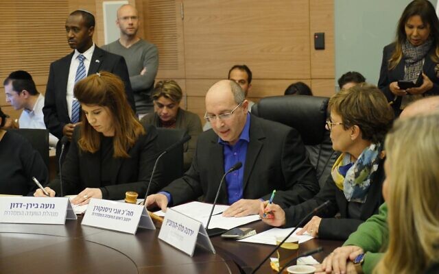 Blue and White MK Avi Nissenkorn (C) opens the Knesset Arrangements Committee, January 13, 2020. (Knesset) Blue and White MK Avi Nissenkorn (C) opens the Knesset Arrangements Committee, January 13, 2020. (Knesset)