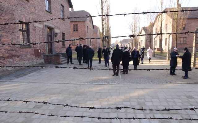 Members of the EJA delegation tour Auschwitz, January 21, 2020. (Yoni Rykner/ EJA)