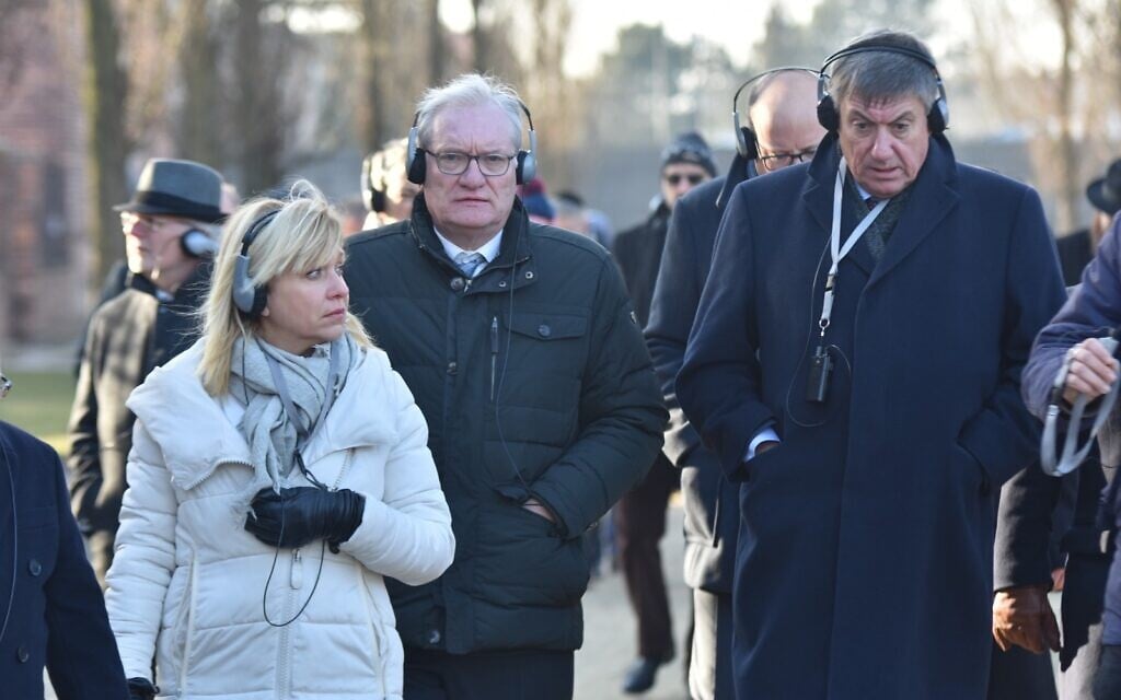 Members of the EJA delegation tour Auschwitz, January 21, 2020. (Yoni Rykner/ EJA)