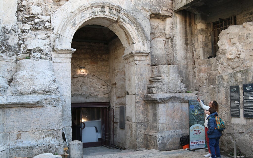 A Roman-era gate built by Hadrian Augustus in the second century which stands well below street level, to the left of the Ottoman-era Damascus Gate. (Shmuel Bar-Am)