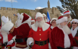 One of many Santas currently visiting Israel on a January 2020 Ministry of Tourism trip (Courtesy Israel Ministry of Tourism)