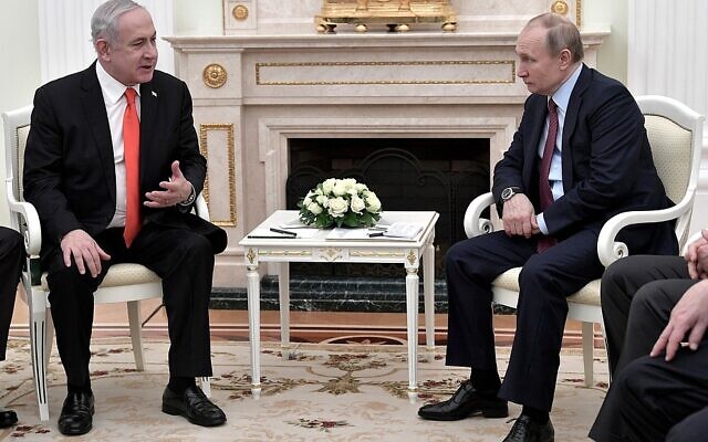 Prime Minister Benjamin Netanyahu meets with Russian President Vladimir Putin in Moscow on January 30, 2020. (Kremlin) Prime Minister Benjamin Netanyahu meets with Russian President Vladimir Putin in Moscow on January 30, 2020. (Kremlin)