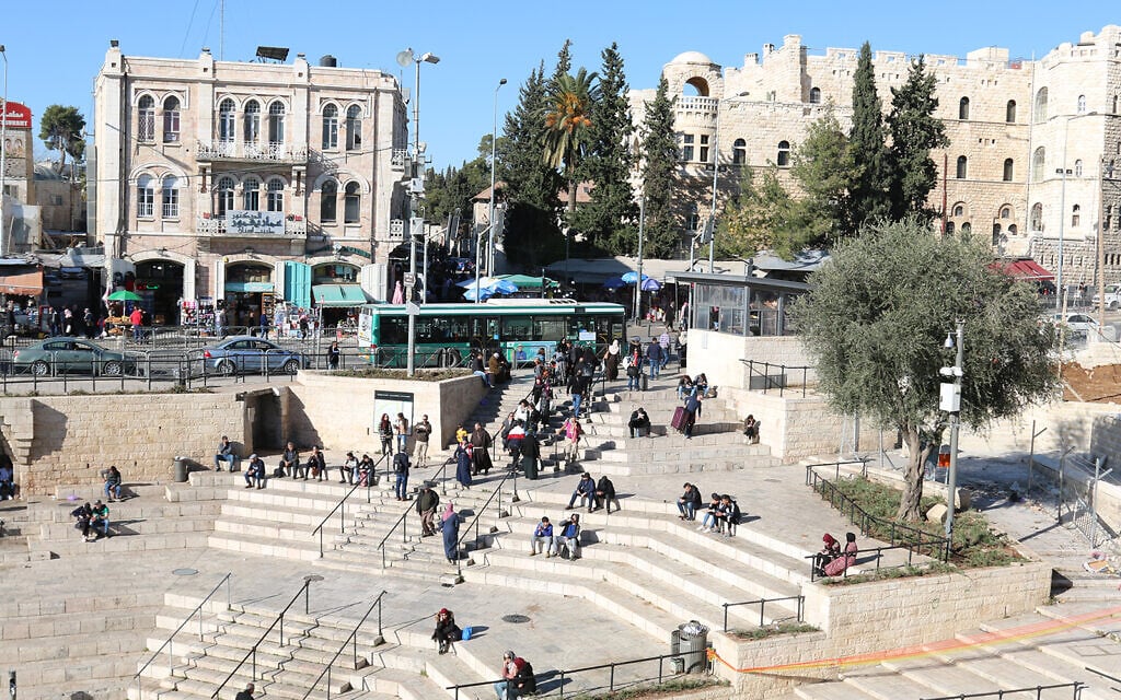 East Jerusalem in front of Damascus Gate seen from the Old City wall ramparts. (Shmuel Bar-Am)
