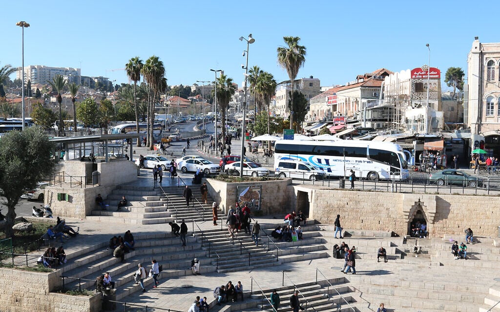 The Musrara neighborhood of East Jerusalem and the plaza in front of the Old City's Damascus Gate. (Shmuel Bar-Am)