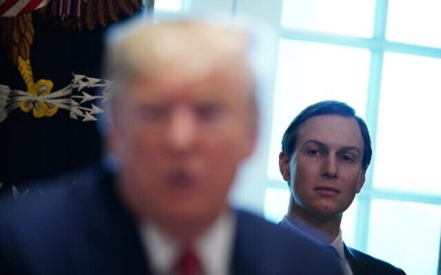 Jared Kushner listens to US President Donald Trump during in a cabinet meeting in the White House in Washington, DC, November 19, 2019. (MANDEL NGAN/AFP) Jared Kushner listens to US President Donald Trump during in a cabinet meeting in the White House in Washington, DC, November 19, 2019. (MANDEL NGAN/AFP)