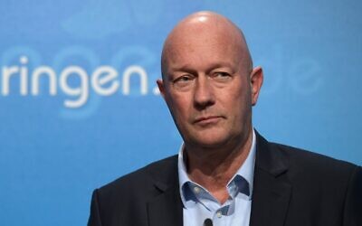 Newly elected Prime Minister of Thuringia Thomas Kemmerich of the Free Democratic Party (FDP) addresses a press conference at the State Chancellery in Erfurt, eastern Germany, on February 6, 2020. (Jens Schlueter/AFP)