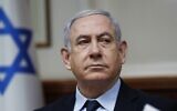 Prime Minister Benjamin Netanyahu at the weekly cabinet meeting in Jerusalem on February 9, 2020. (Ronen Zvulun/Pool/AFP)