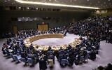 Palestinian Authority President Mahmoud Abbas (L) speaks to the UN Security Council at the United Nations headquarters on February 11, 2020 in New York. (Johannes EISELE / AFP)