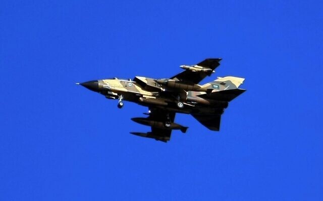Illustrative: A Saudi tornado warplane flies over the Gulf Sea during a training mission, November 29, 2007. (Hassan AMMAR/AFP) Illustrative: A Saudi tornado warplane flies over the Gulf Sea during a training mission, November 29, 2007. (Hassan AMMAR/AFP)