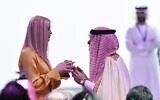 Ivanka Trump (left), senior White House adviser and daughter of the US president, speaks to an unidentified Emirati official during the Global Women Forum in the Gulf emirate of Dubai on February 16, 2020. (KARIM SAHIB / AFP)