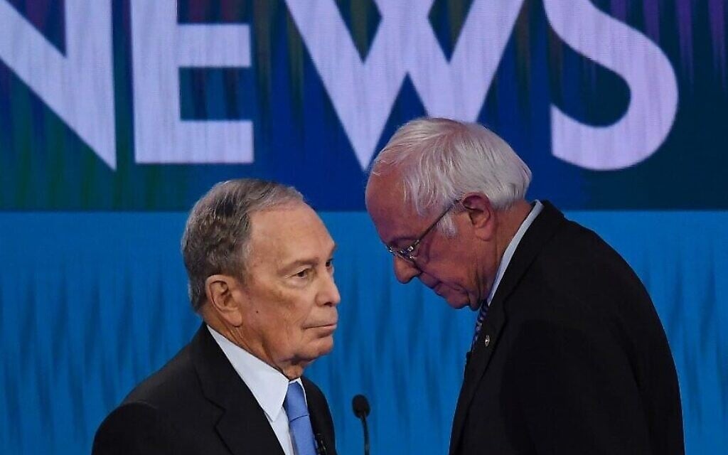 Democratic presidential hopefuls former New York Mayor Mike Bloomberg (L) and Vermont Senator Bernie Sanders (R) speak during a break in the ninth Democratic primary debate of the 2020 presidential campaign season in Las Vegas, Nevada, on February 19, 2020. (Mark Ralston/AFP) Democratic presidential hopefuls former New York Mayor Mike Bloomberg (L) and Vermont Senator Bernie Sanders (R) speak during a break in the ninth Democratic primary debate of the 2020 presidential campaign season in Las Vegas, Nevada, on February 19, 2020. (Mark Ralston/AFP)